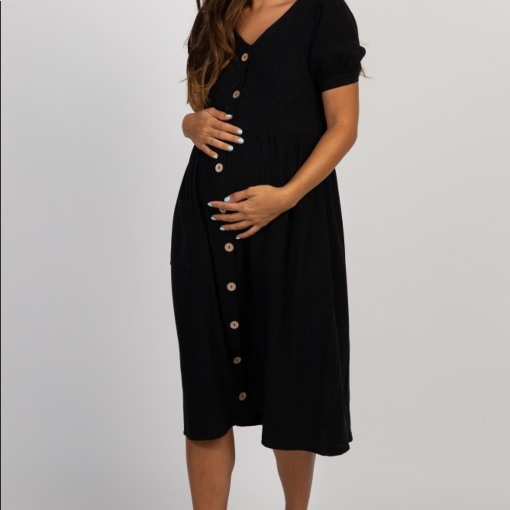 Black button front Pinkblush maternity dress